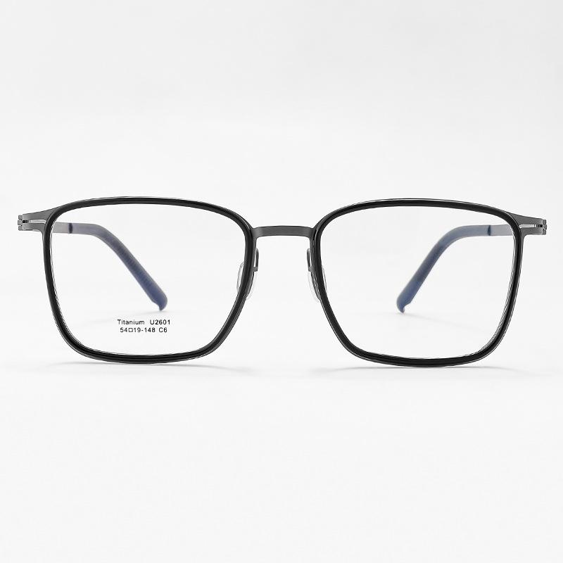 Black-framed glasses, lightweight eyeglasses for nearsightedness, business-style frame, men's square frame2601Pure titanium eyeglass frames, high