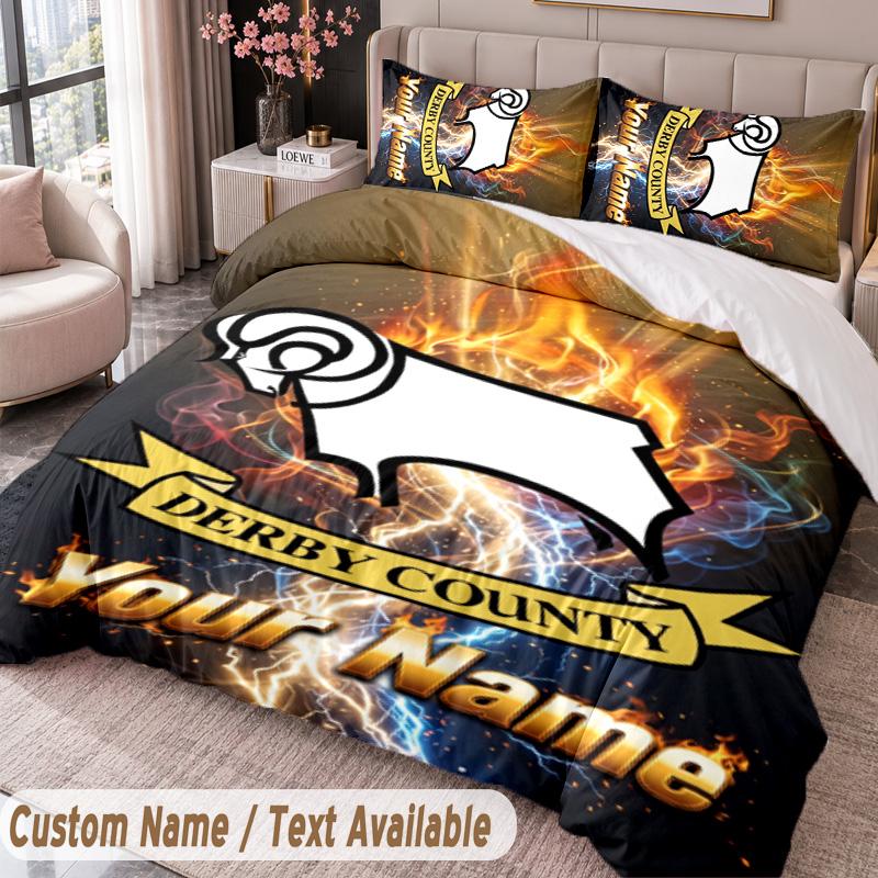 Derby County Printed Bedding Set Custom Name Text 1 Duvet Cover 2 Pillowcases For Bedroom