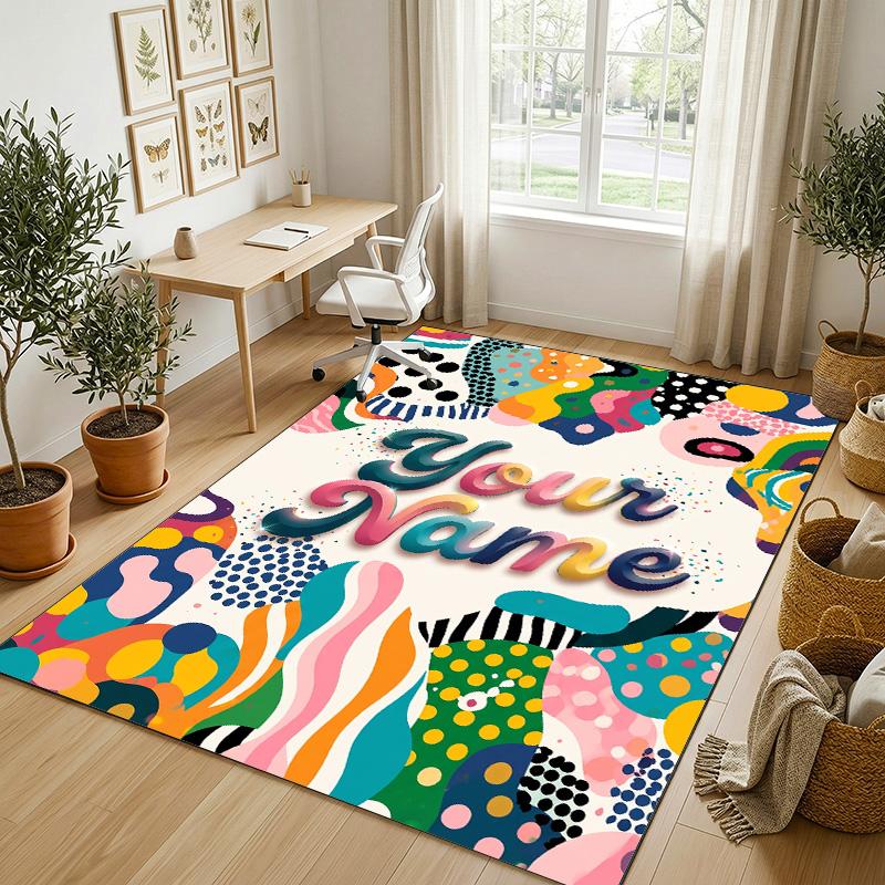 Decorative Artwork Theme Crystal Velvet Rug Personalized Custom Name Text Soft Floor Mat Home Decor