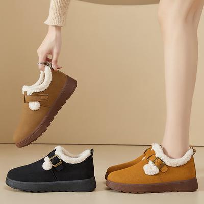 Женские зимние теплые сноубутсы с подкладкой из искусственного меха, удобные для ходьбы, мини-короткие ботильоны для женщин, из искусственной замши, нескользящие, на платформе, лоферы на плоской подошве