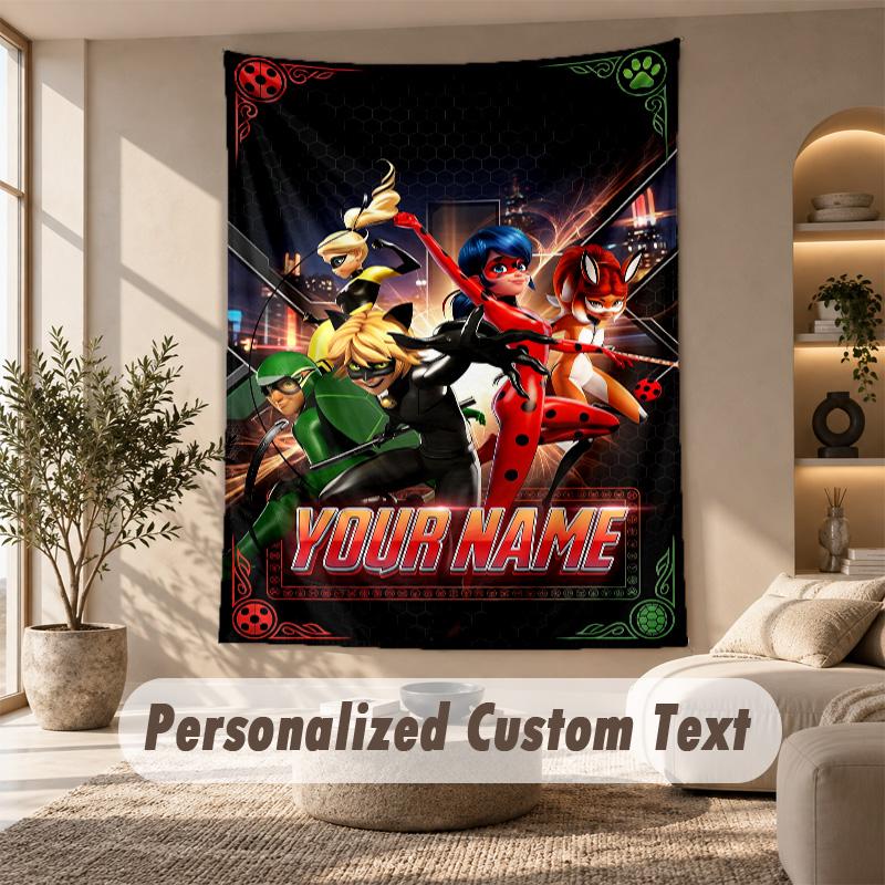 Miraculous Ladybug Tapestry, Personalized Custom Text, Wall Hanging Tapestry For Living Room Home Wall Decor