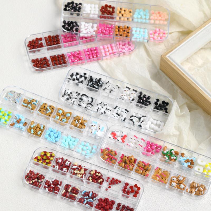 12 ячеек/коробка Мини бантики для дизайна ногтей 3D Милые конфетные цвета Шармы для ногтей Дизайны Сделай сам Смола Аксессуары для ногтей