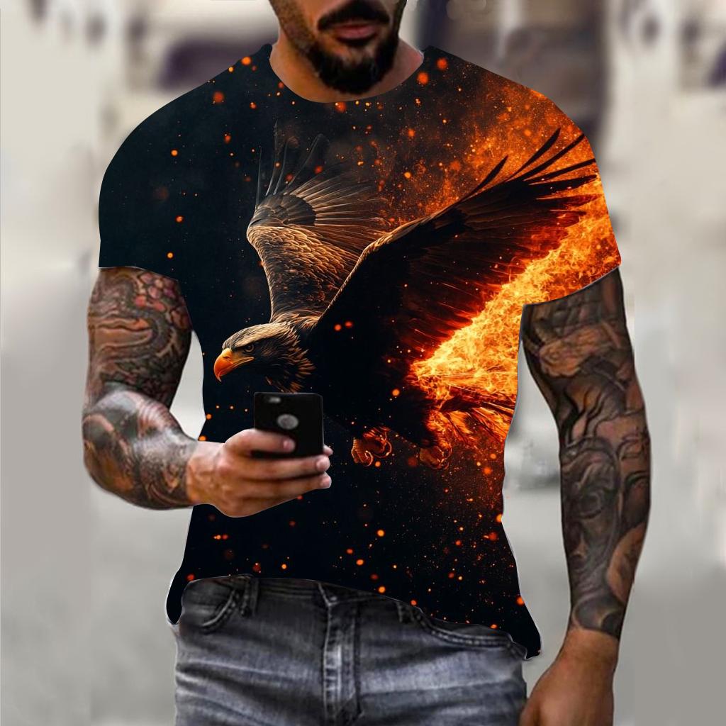 Fun 3D Animal Eagle Print Men's T-shirt Hip Hop Trend Street Casual Round Neck Short Sleeve Loose Top