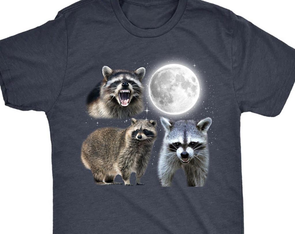 Three Raccoons Vintage Graphic T-shirts, Retro Raccoon Moon Tshirt, Raccoon Lovers, Funny Raccon Tee, Oversized Washed Tee, Raccoon Gifts