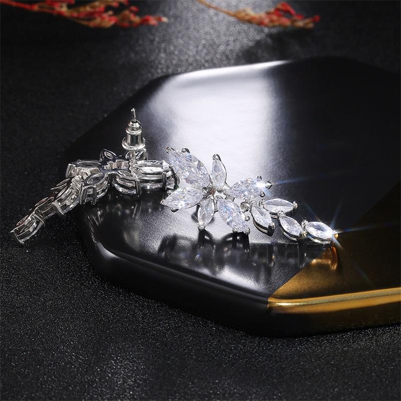 Изысканные серьги-капли в форме листа для женщин, роскошные серебряные инкрустированные циркониевые украшения маркизы для свадебной вечеринки