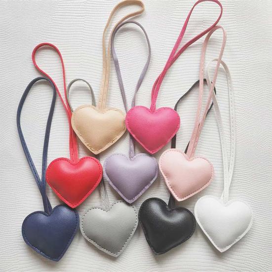 Bag Pendant Heart Shape Imitation Leather Keychain Vibrant Color Bag Decor Charm Bag Car Key Accessory