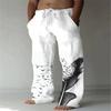 Men's New  Cotton and Linen Printed Drawstring Elastic Trousers Casual Pants
