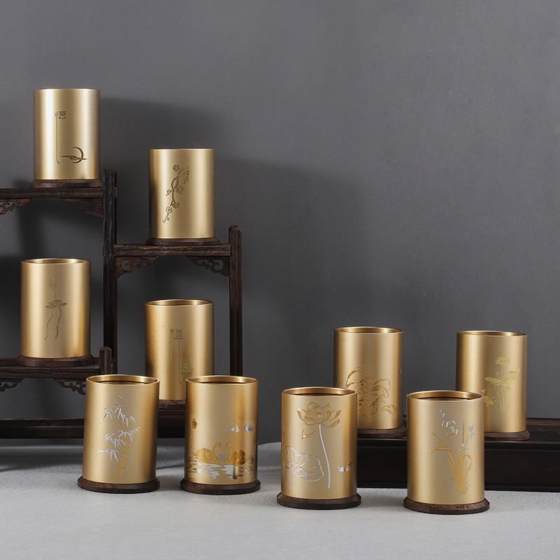 Brass Tea Ceremony Accessory Holder Set Six Tools Organizer Cylinder Home Decor