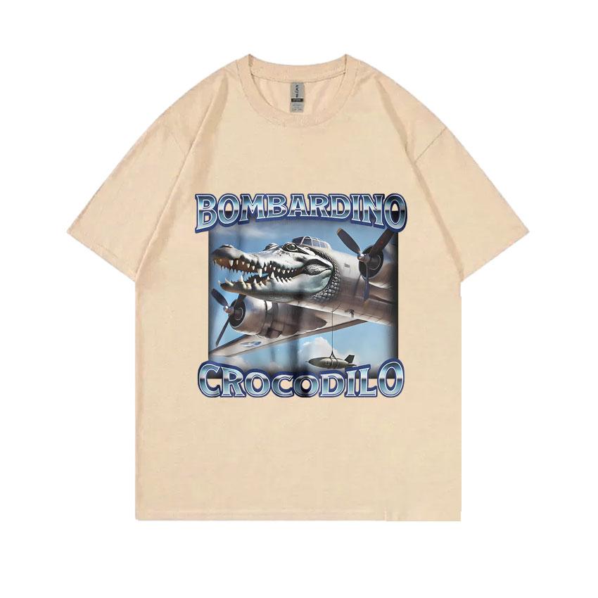 Bombardiro Crocodilo Funny Crocodile Plane Bomber Meme T-shirts Men Women Gothic Vintage T Shirts Casual Humor Oversized T Shirt