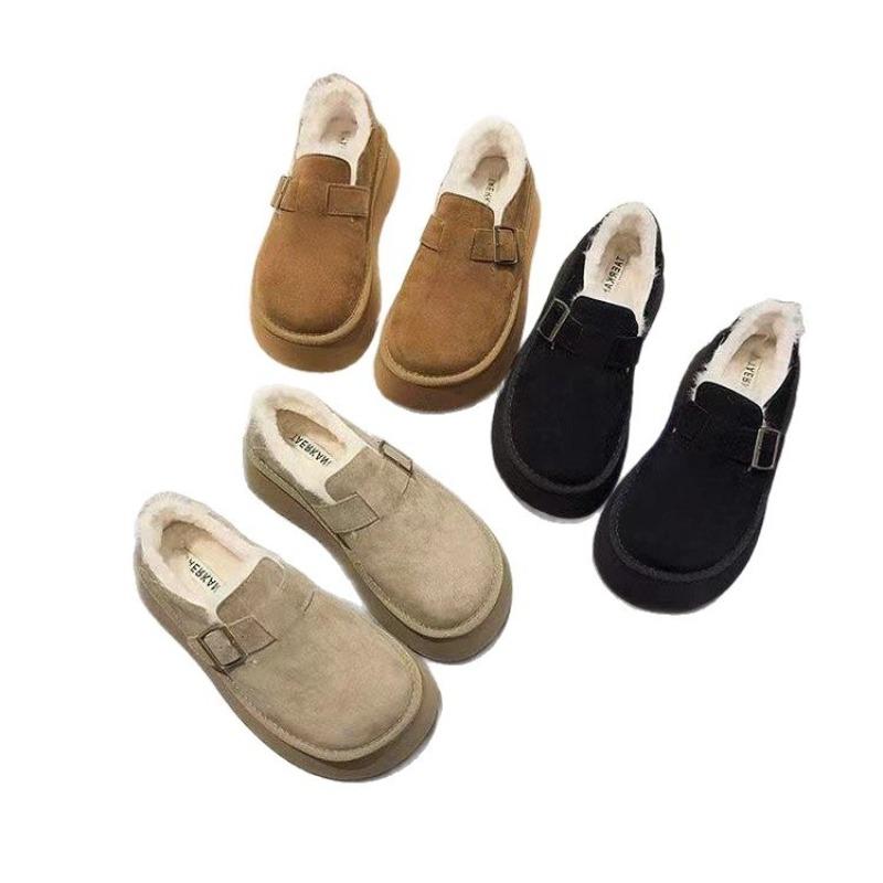 Флисовые утепленные зимние сапоги новая зимняя женская обувь на платформе, пушистые сапоги на одной педали, женские хлопковые сапоги