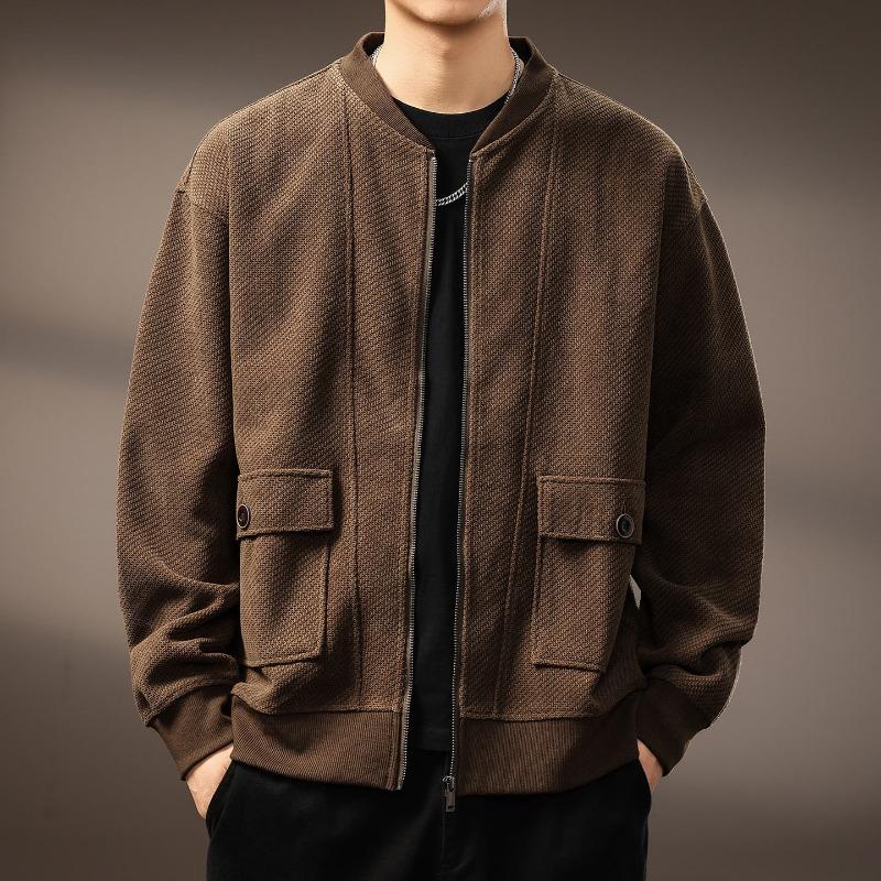 Plus Size Mens American Vintage Heavyweight Cardigan Sweatshirt Baseball Jacket