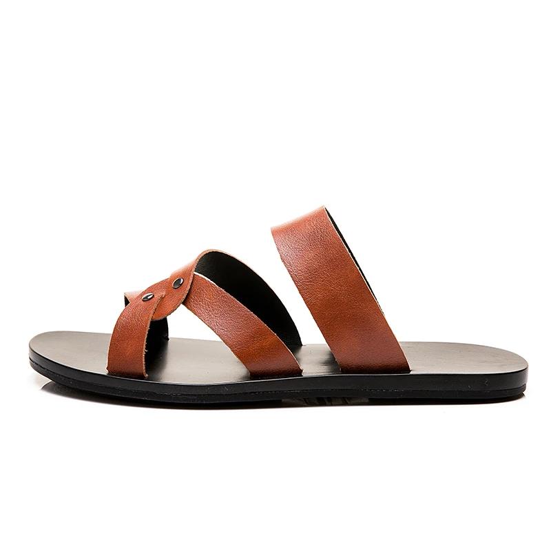 Fashion Men Shoes Fashion Summer Men Shoes Vintage Italian Flats Casual Non-slip Beach Sandals Leather Flip Flop Slippers Flats Sandals