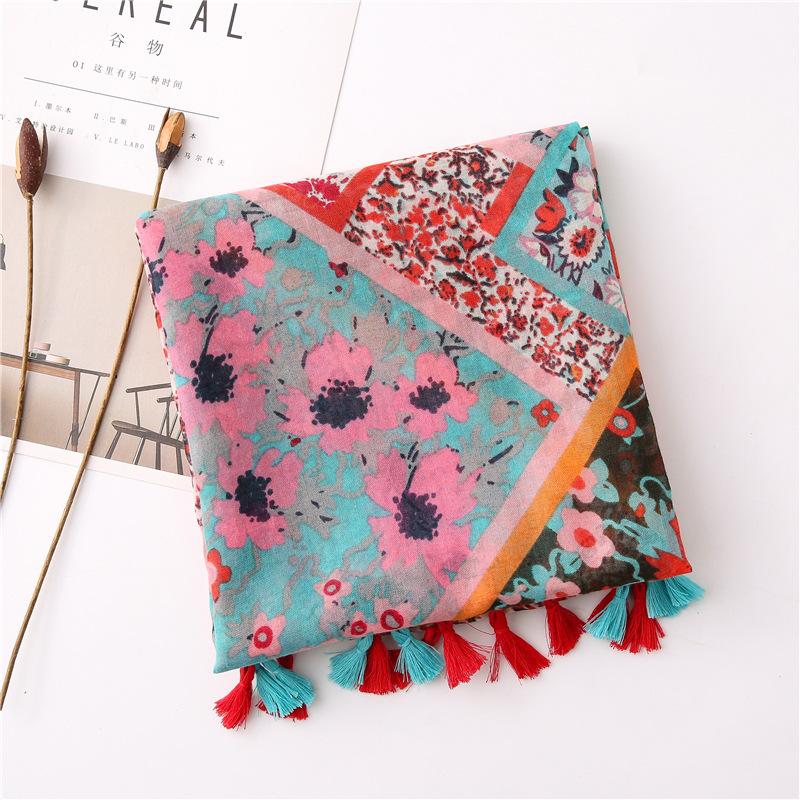 Модный Роскошный Женский Вискозный Шарф Вентилируемый Дизайнерский Платок Хлопок Лен Кисточка Пашмина Мусульманский Хиджаб Обертывание Повязка на Голову Цветочный