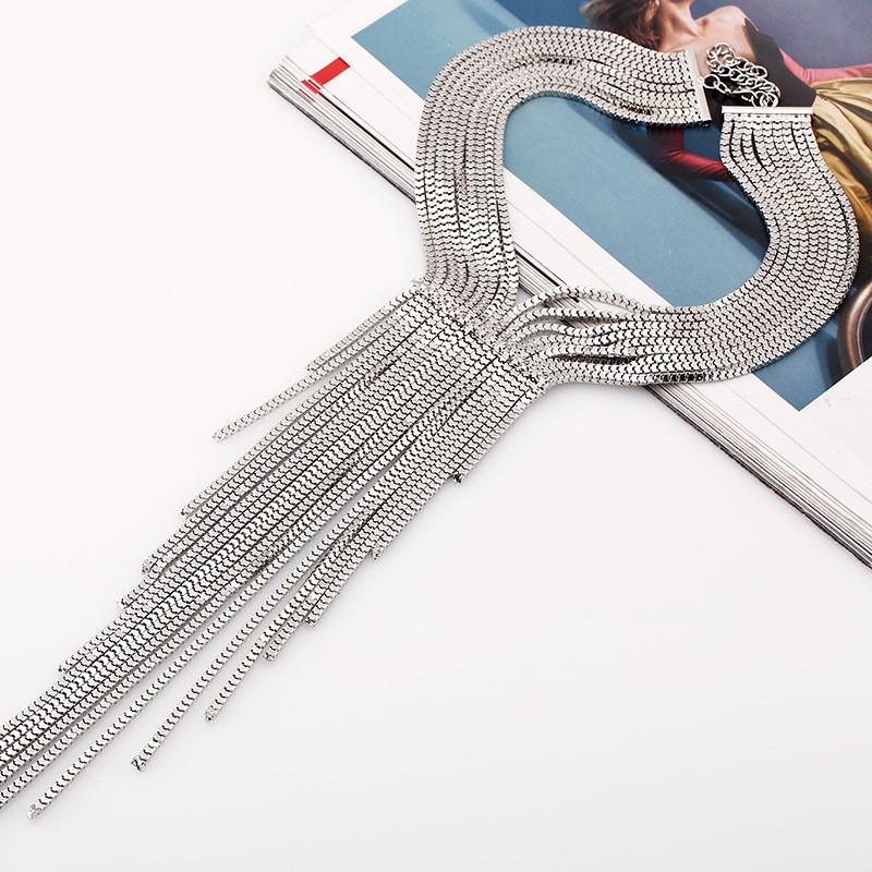 Rhinestone Fashionable Decorative Long Tassel Design Women Necklace Metal