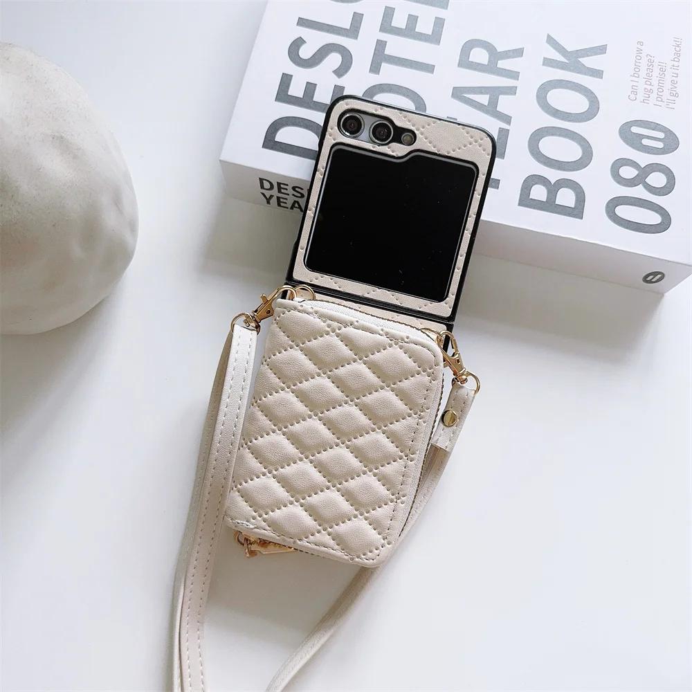 Zipper Crossbody Wallet with Card Holder Phone Case for Samsung Galaxy Z Flip 6 5 4 Flip6 Flip5 Flip4 Flip3 Leather Shell Cover