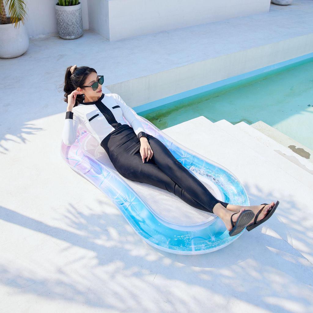 Mesh Backrest Recliner Inflatable Floating Chair with Sequin Design