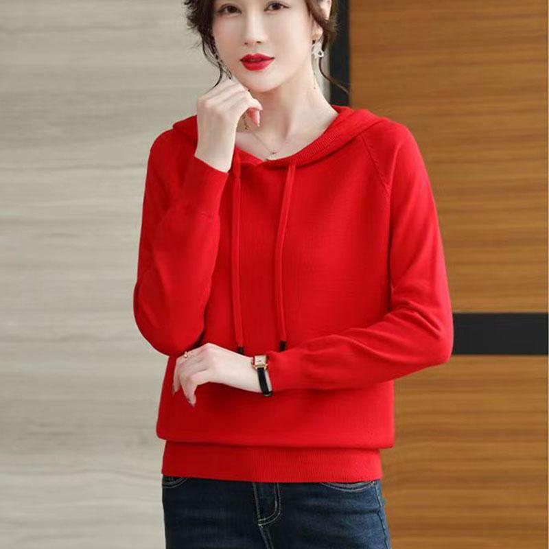Пуловер, осенние и зимние свитера, женские свитера с капюшоном, свободный трикотаж с подкладкой, однотонный пуловер с длинными рукавами, женские топы