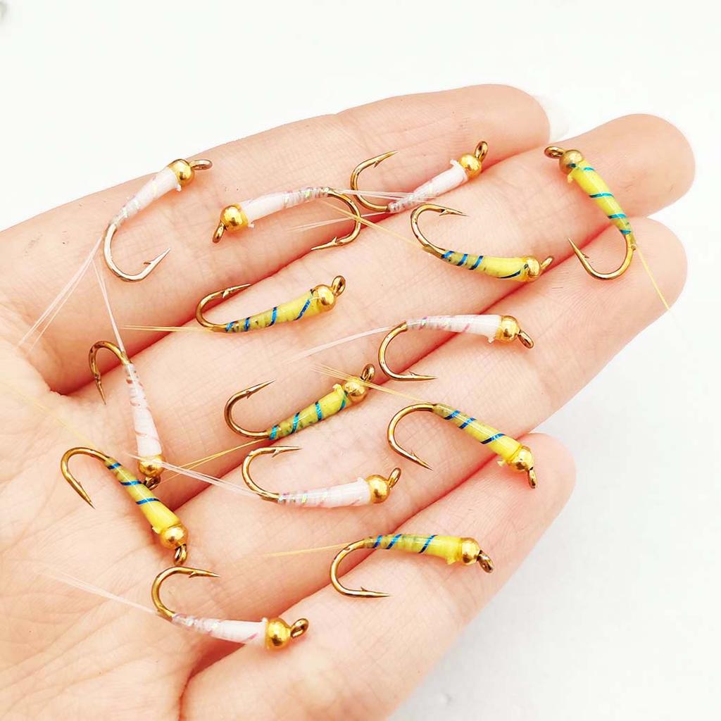 6/10 шт./набор - сухие мушки, наживка для ловли рыбы нахлыстом, нимфа Brasshead, белая и желтая наживка для ловли щуки, форели, лосося, окуня, нахлыстовые мушки - размеры № 10