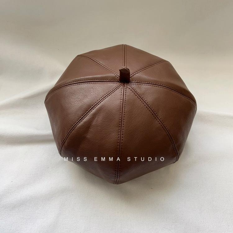 Японский однотонный берет из искусственной кожи женский черный универсальный маленький восьмиугольный головной убор ретро литературный художник шляпа бутон шляпа