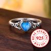S925 Sterling Silver Heart-shaped Blue Opal Ring for Women Simple Wedding Engagement Jewellery Gift