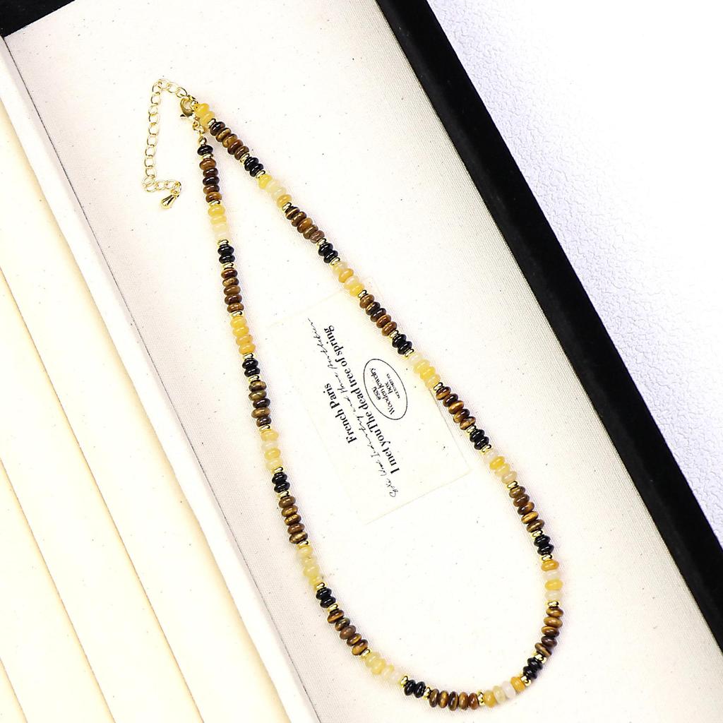 Женское ретро ожерелье-чокер из бусин «Тигровый глаз» - Осенняя высококлассная ключичная цепочка