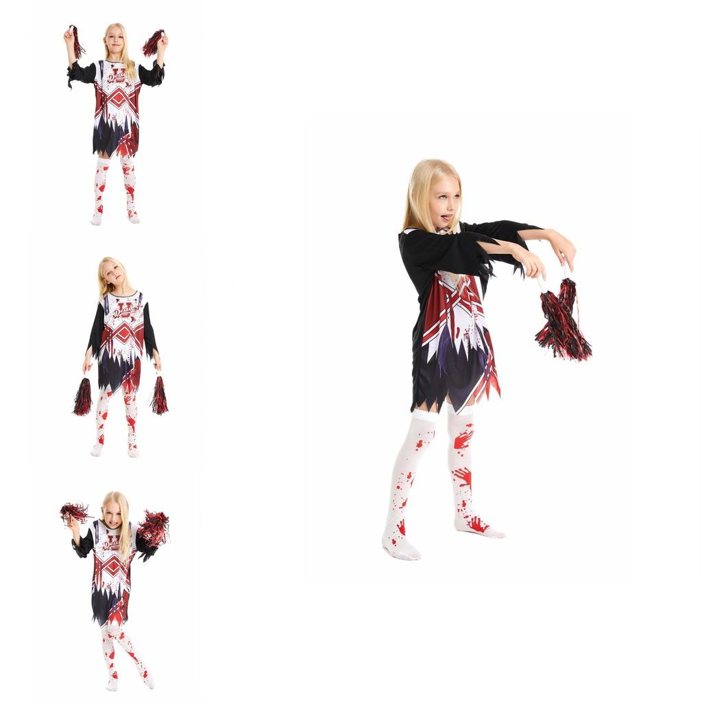 Жуткий костюм косплей зомби-чирлидерши для девочек на Хэллоуин для карнавалов и вечеринок