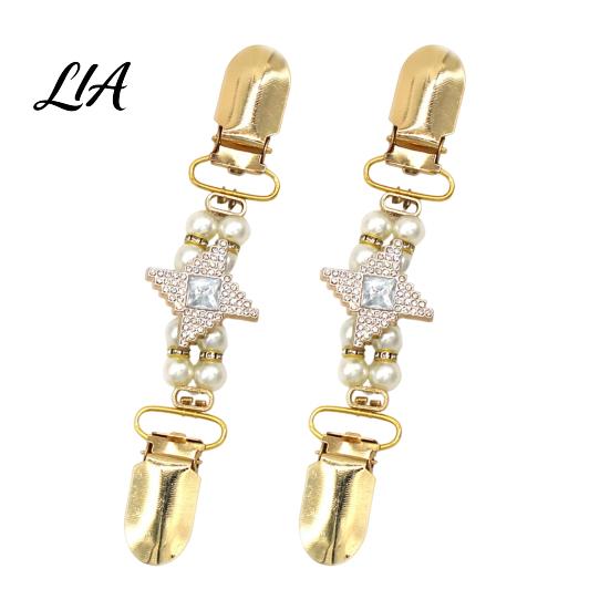 Dress Closure Clips 2Pcs Vintage Sweater for Women Girls, Retro Faux Pearl And Rhinestones Cardigan Clips, Elegant Autumn Winter Accessories