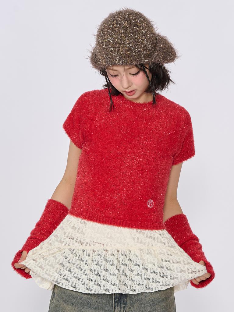 UNUSUALNORMAL Sparkle Symbol Knit Top_Red