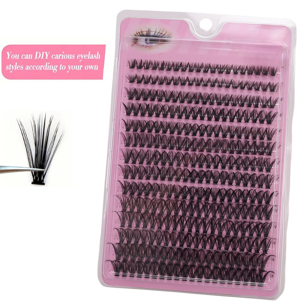 Eyelash 14 Rows Mixed Length (8-16mm) -3D Russian Volume, Reusable DIY Cluster Extension, Suitable for Beginners, Ultra Thin 0.05mm