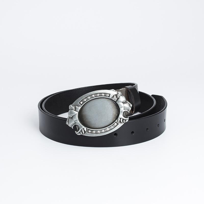Simple and Fashionable Adult Belt Zinc Alloy Lion Head Diamond Plate Belt Whole Cowhide Four-season Retro Belt