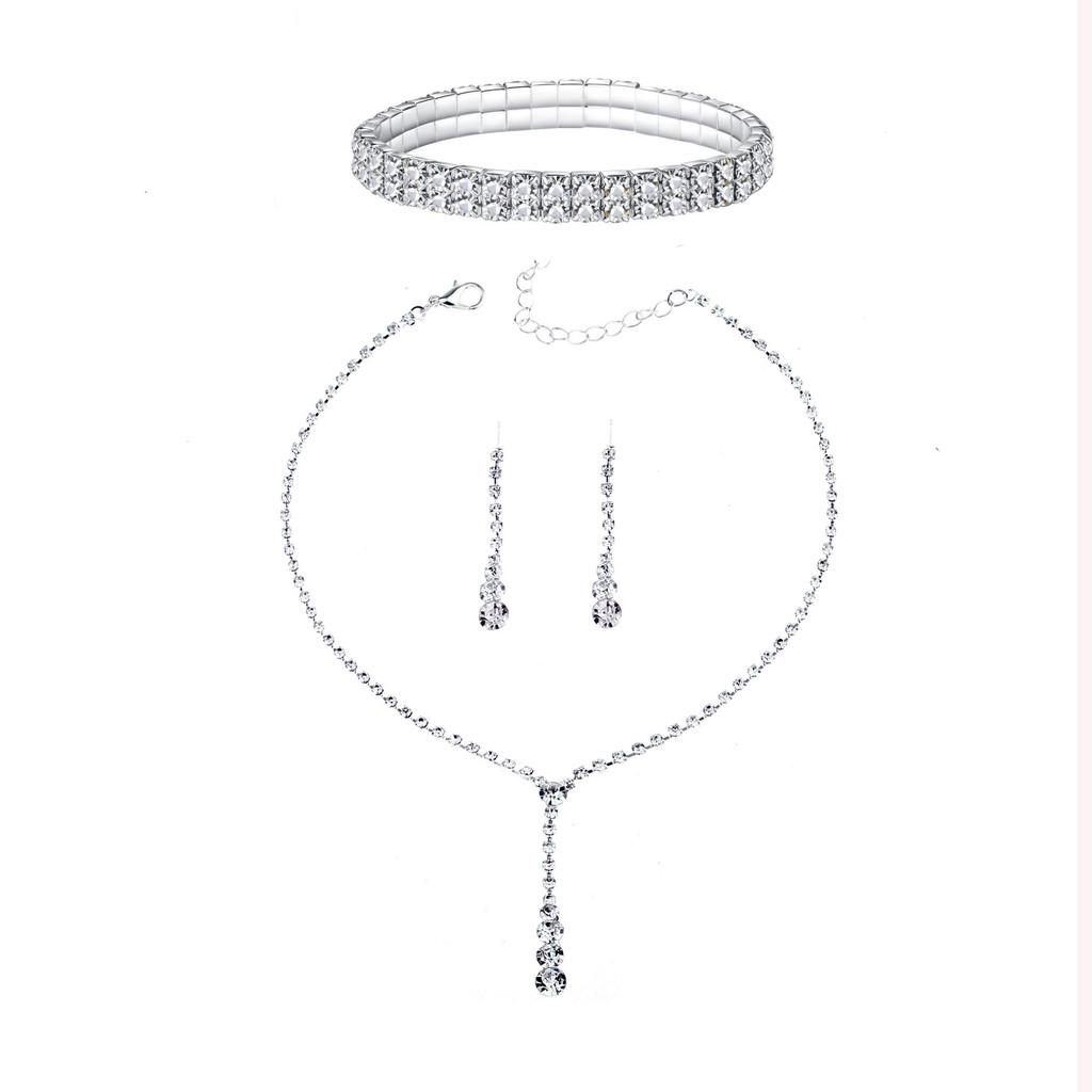 Bridal Party Jewelry Set With Zircon Water Drop Necklace Earrings And Bracelet For Weddings