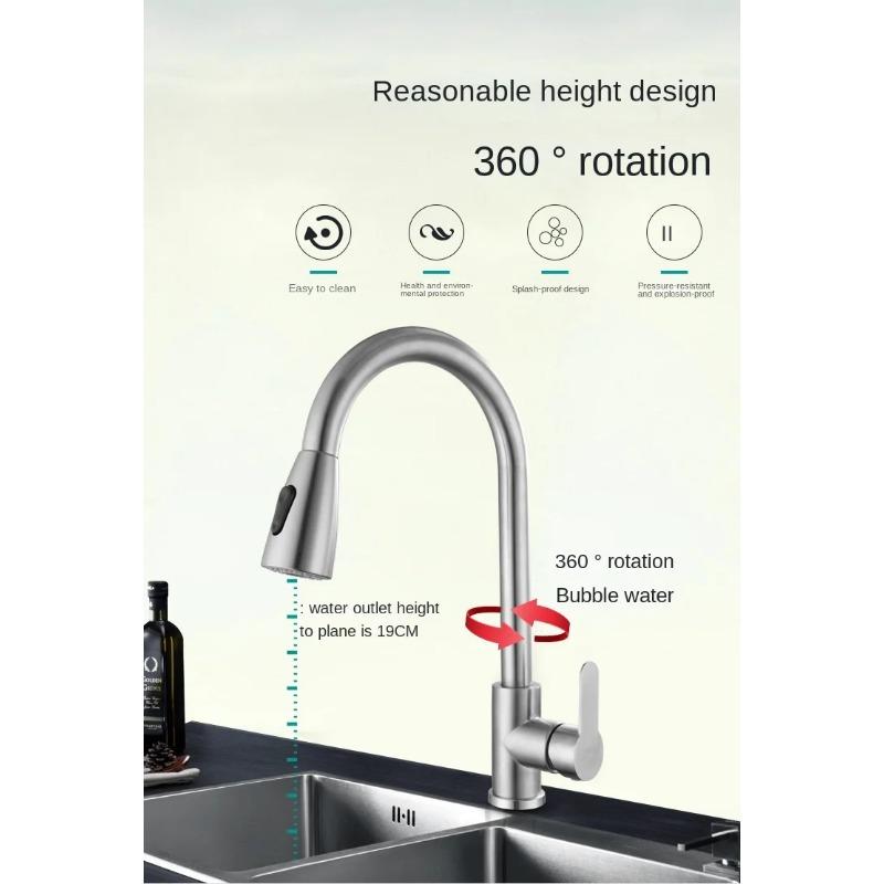 Матовый кухонный смеситель из нержавеющей стали с одним отверстием, выдвижной излив, смеситель для кухонной мойки, распылительная головка