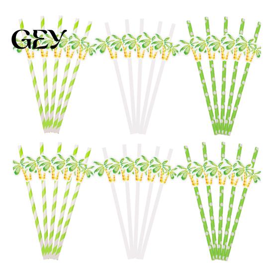 Picnic Disposable Straws 20Pcs Paper Straws, Hawaiian Palm Tree Party Drink Cold Cocktail Green Coconut Summer Decor Eco-friendly