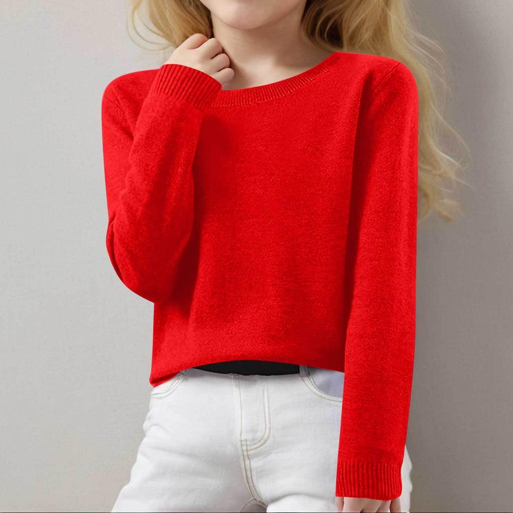 Girls Long Sleeve Round Neck Knit Pullover Jumper Tops Spring Base Layer Top Thermal Undershirt Youth Underwear 8-16Years