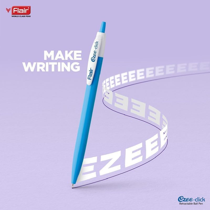 Flair Ezee Click 0,7-1 мм Шариковая ручка Упаковка-пенал Выдвижная Удобный захват Плавное письмо Синие чернила Упаковка 1 x 4 пенала всего 20 ручек