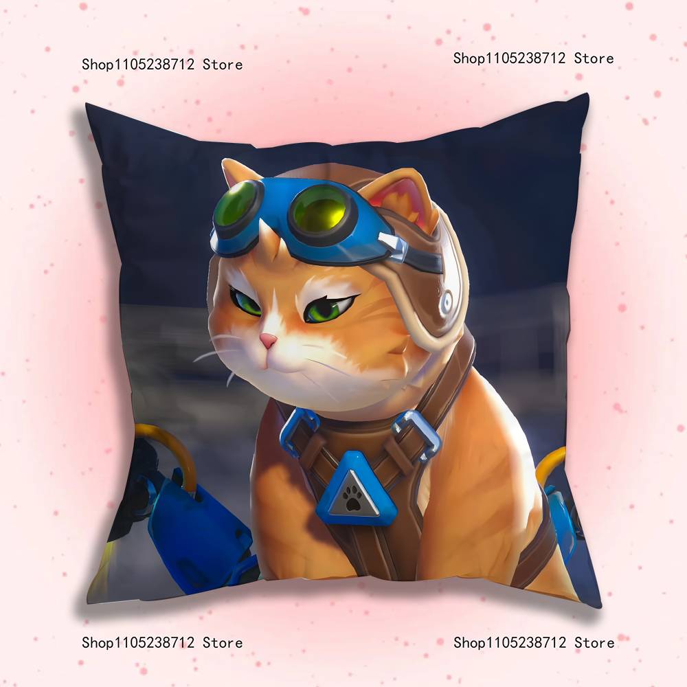 Game O-Over-Watch Jetpack Cat Pillow Covers Cartoon Sofa Decorative Home Double-Sided Printing Short Plush Cute Cushion Cover
