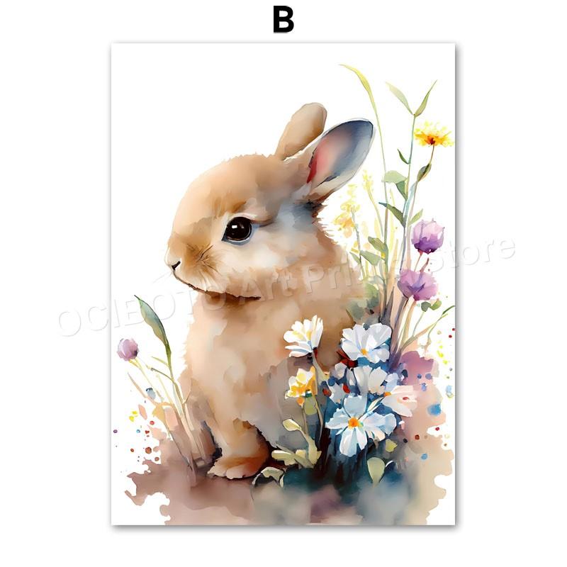 Акварельные Животные Полевой Цветок Лев Кролик Медведь Панда Корова Фламинго Постеры Настенное Искусство Холст Принты Картина Декор Детской Комнаты