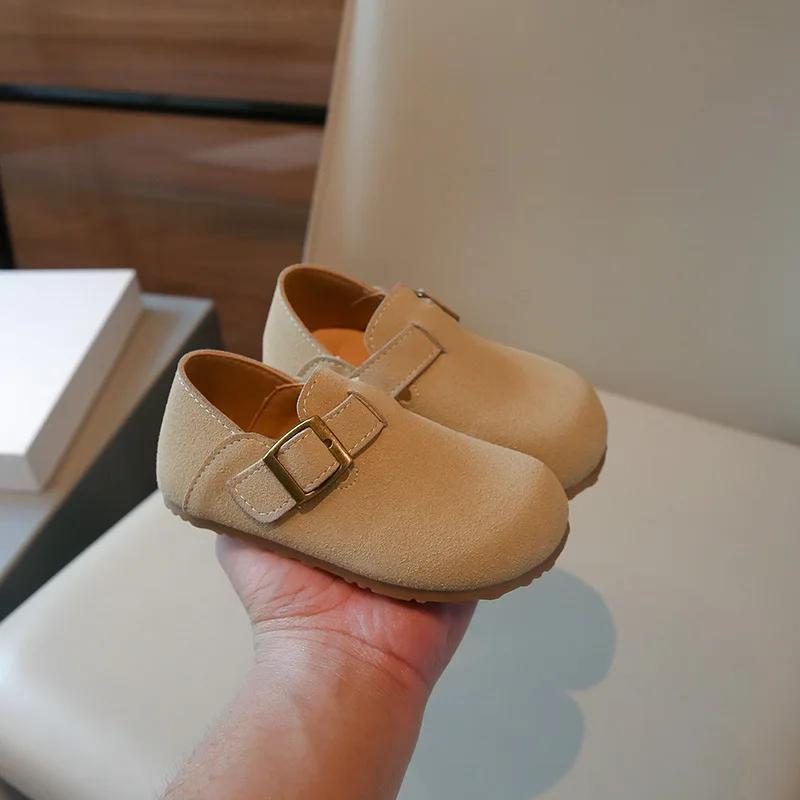 Children's Leather Shoes Retro Versatile Girls' Flat Shoes Solid Color Kids Fashion Boys Causal Shoes Soft Soled Simple Non-slip
