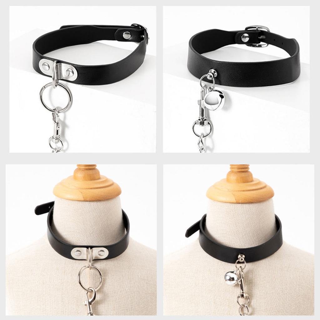 Регулируемая цепочка-ошейник из ПУ кожи с колокольчиком/О-кольцом и поводком для взрослых, шейный ремешок, захватывающие аксессуары для ролевых игр