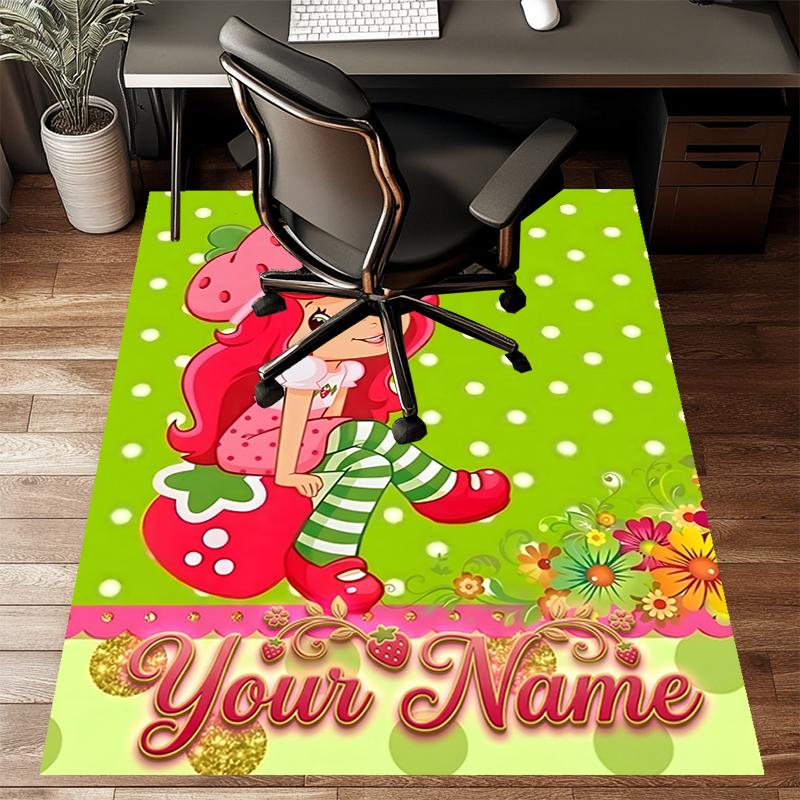 Princess Strawberry Design Area Rug Personalized Name- Non-Slip, Soft & Cozy Floor Mat for Living Room, Office - Indoor/Outdoor Carpet