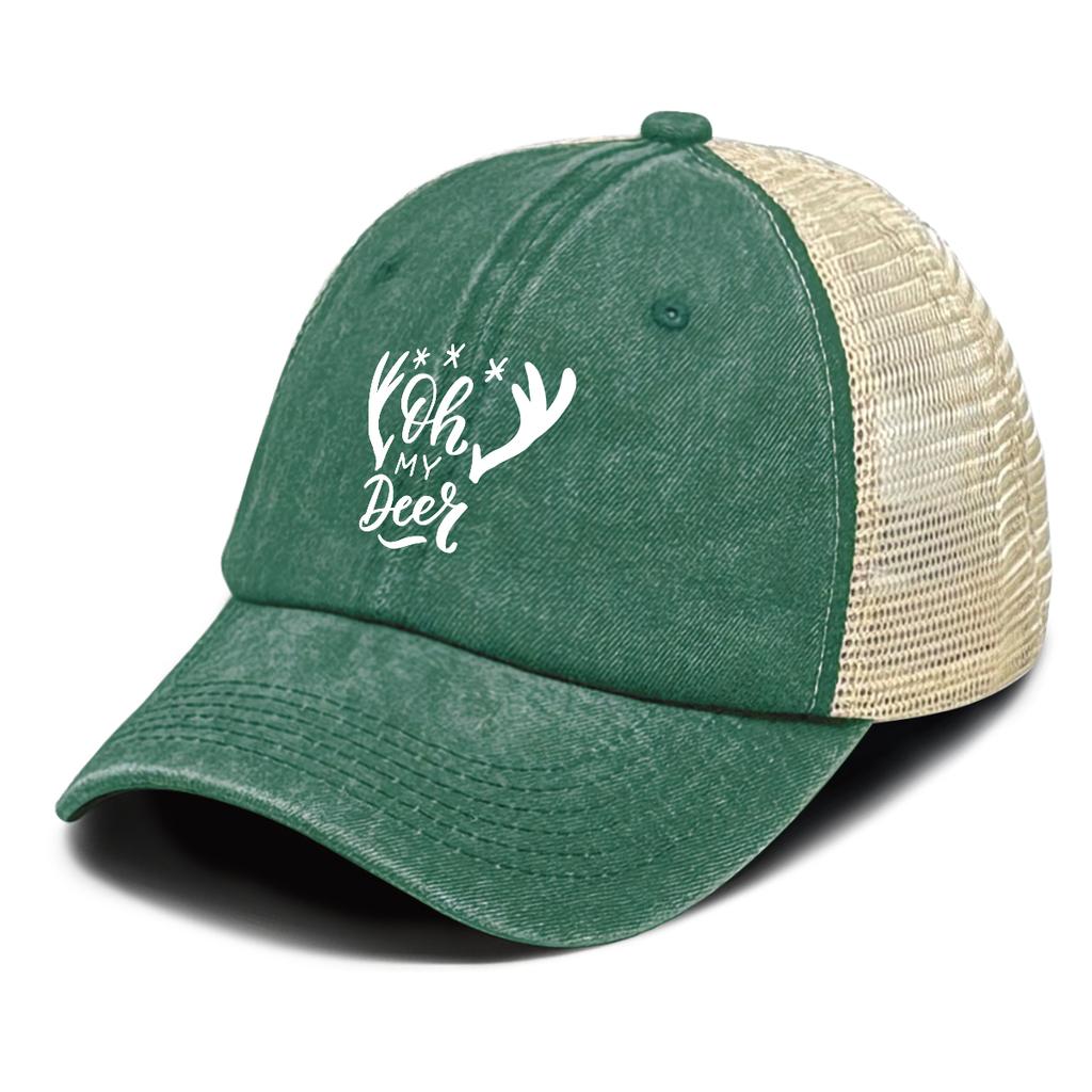 White Oh MY Deer Snowflake Reindeer Antlers Printed Mesh Cap Adjustable Hip Hop Casual Vintage Dad Hat For Unisex Women Street Wear