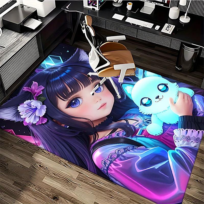 1pc Anime Cat with Flowers Chair Mat - Office Desk Pad, Non-Slip Carpet for Home Decor, Suitable for All Seasons, Perfect Gift for Anime Lovers.H036