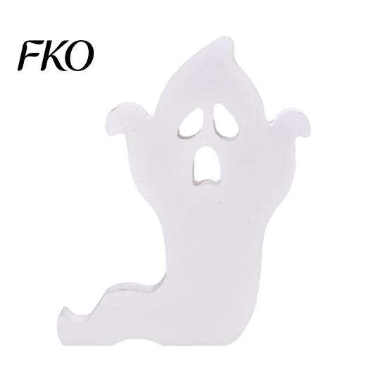Unique Halloween Souvenir Gift Cute Ghost Wooden Table Sign, Spooky White Standing Rustic Wood Ornament Block Sign for Holiday Tiered Tray Centerpiece