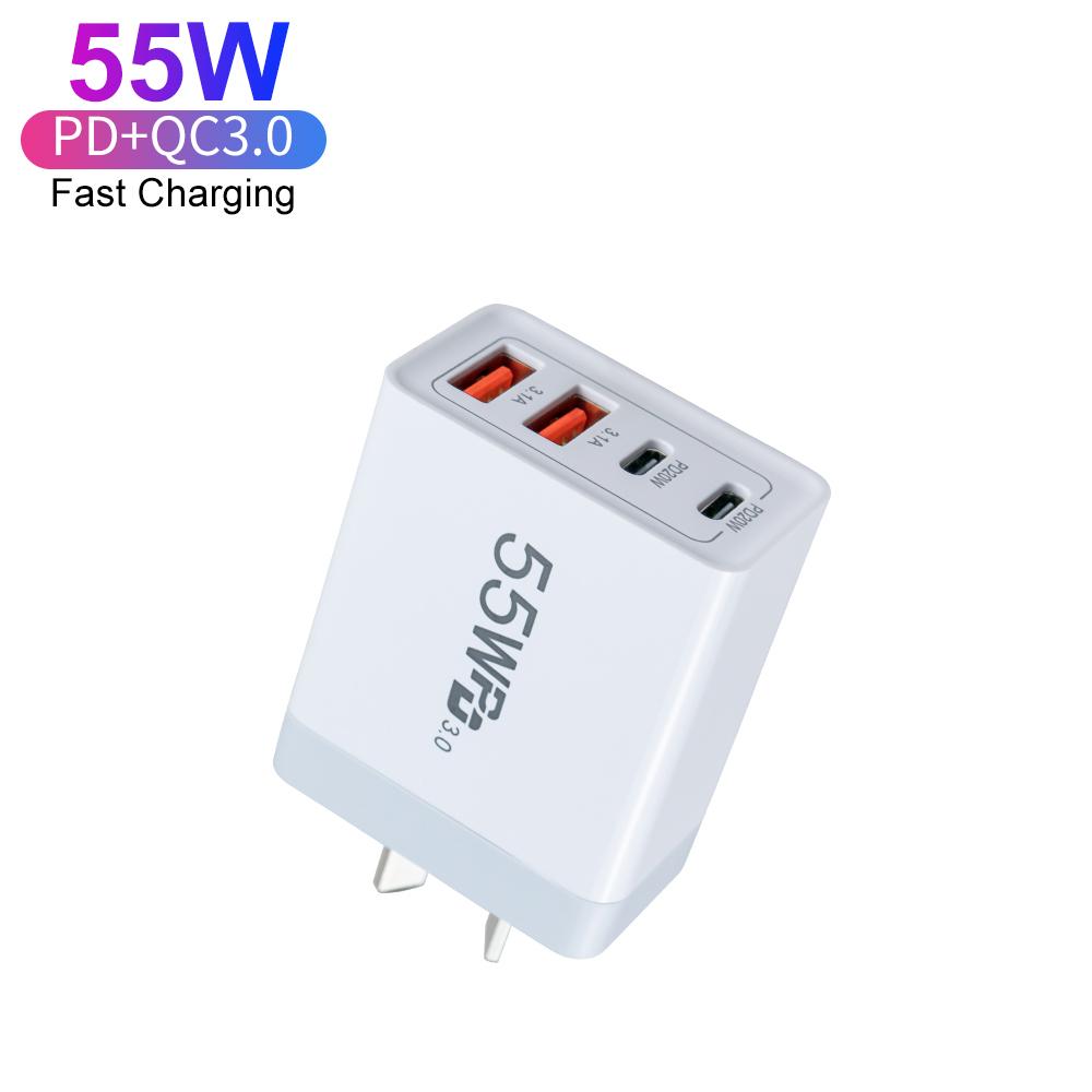 55W AU Plug USB-C Wall Charger 4-Port Fast Charger with PD 20W QC3.0 Output Power for Apple for IPhone 13 14 15 Pro