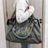Japanese-Style Embroidered Eco Nylon Shopping Bag - Large Capacity Crossbody/Handheld/Shoulder Tote