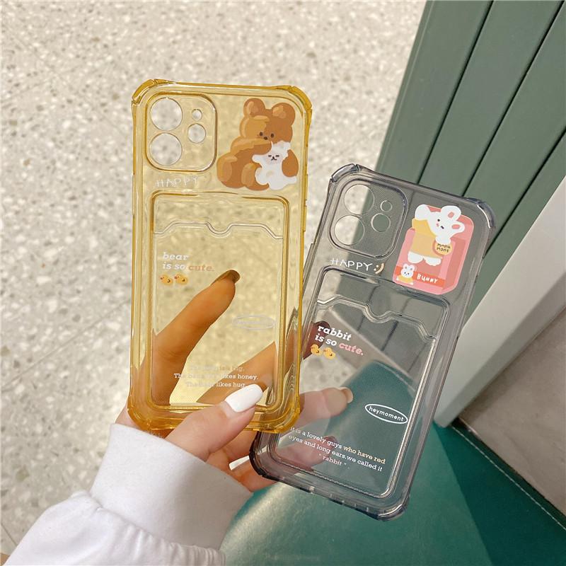 Чехол-кошелек для телефона с милым медведем и мультяшным кроликом, держатель для карт, для Iphone 11 12 13 Pro Xs Max Xr 7 8 Plus, мягкий противоударный чехол из ТПУ