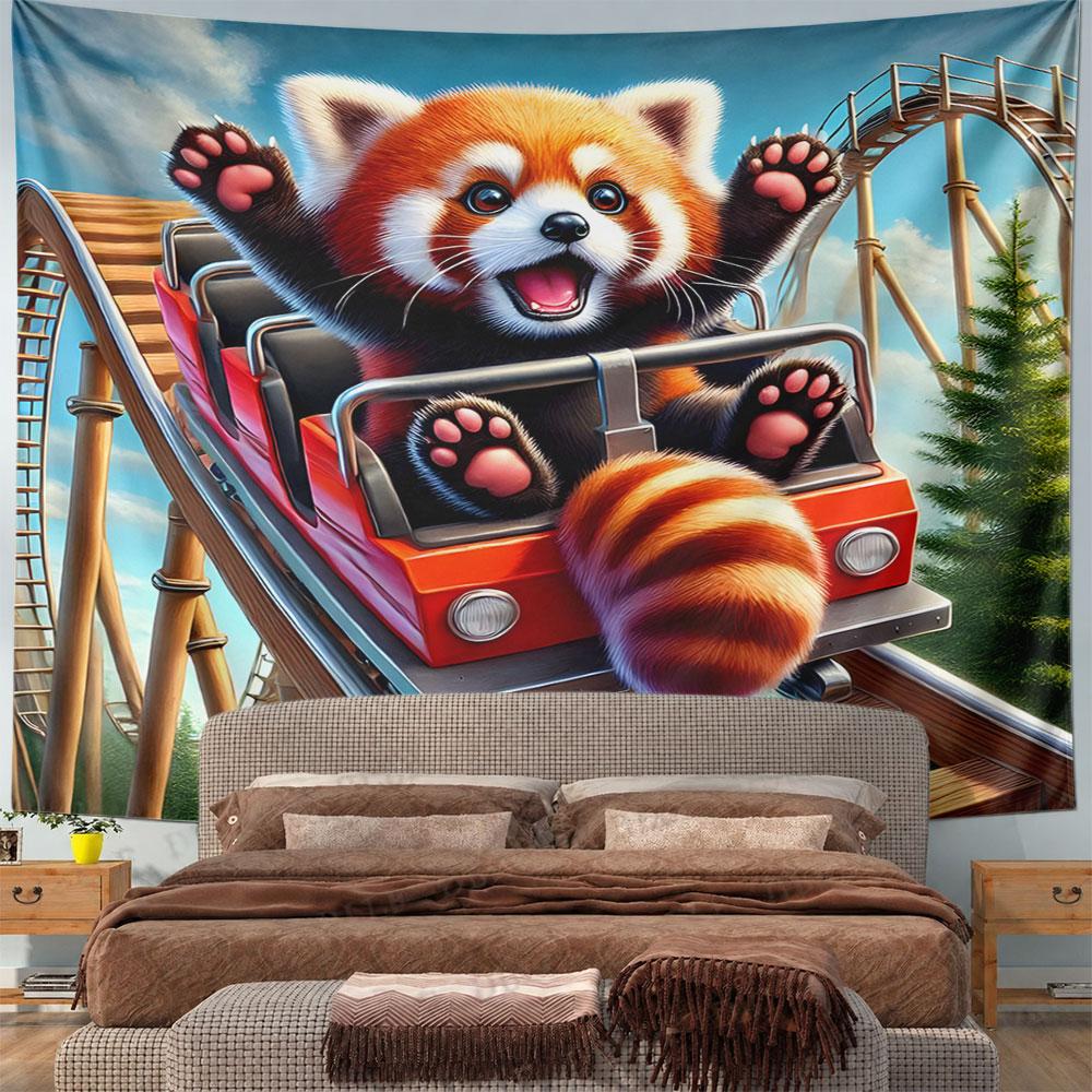 Red Panda on a Thrilling Roller Coaster Pattern Wall Hanging Tapestry Decorative Tapestry Home Decor for Bedroom and Living Room