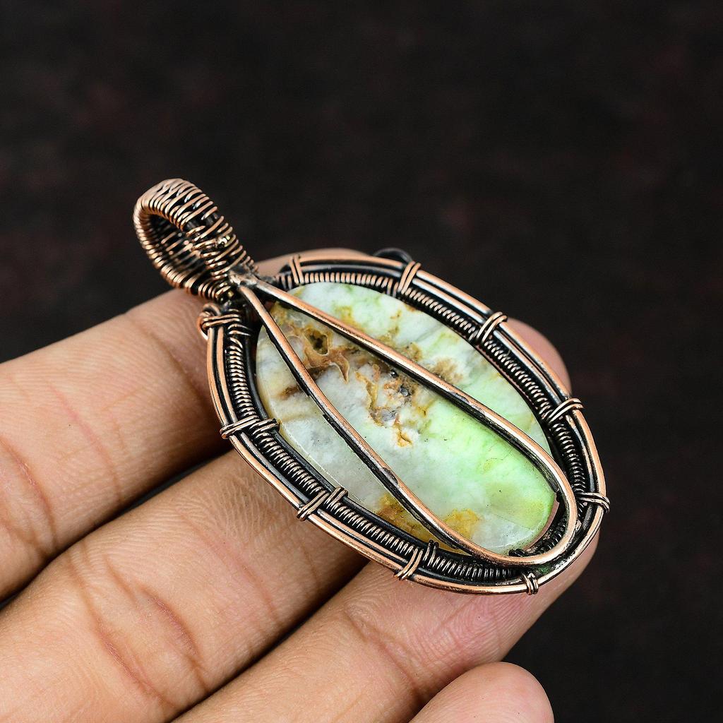Lemon Chrysoprase Pendant Copper Wire Wrapped Pendant Lemon Chrysoprase Jewelry Gemstone Jewelry Gift For Her Gift For Mom Designer Pendant