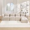 4-Seater L-Shaped Frameless Modular Sofa with One Stool, Filled 32D High-Density Foam, Deep Seat Cushion, Soft Fabric, Ideal for Living Room, Beige.