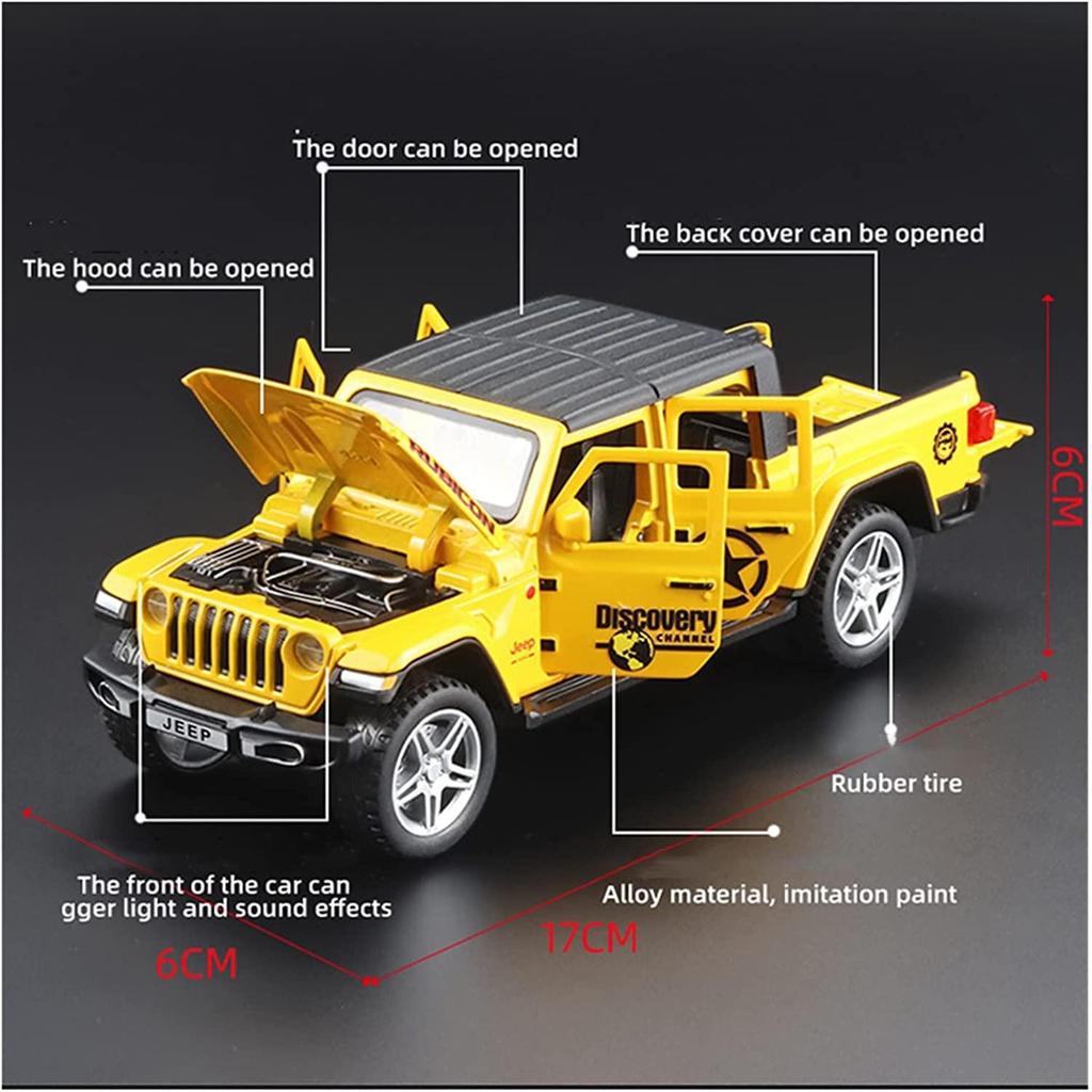 Масштаб 1:32 Jeep Wrangler Gladiator Пикап, модель автомобиля из сплава, отлитая под давлением металлическая игрушка, внедорожники со звуком и светом, коллекция, подарок для детей